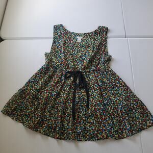 Y2K Odille Babydoll Top Womens 6 Black Multicolor Heart Silk Fit & Flare Whimsy